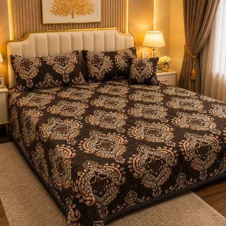 4Pc Velvet Jacquard Bedsheet Set (King Size) styled in luxury bedroom setting