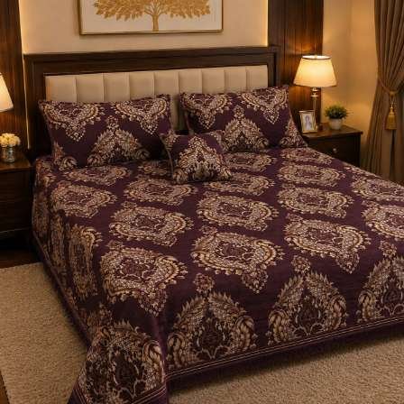 4Pc Velvet Jacquard Bedsheet Set (King Size) styled in luxury bedroom setting