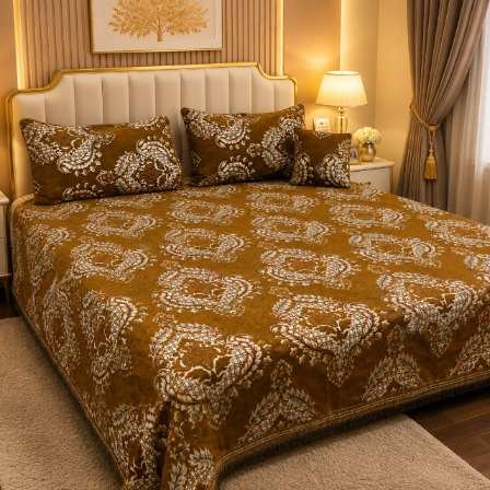 4Pc Velvet Jacquard Bedsheet Set (King Size) styled in luxury bedroom setting