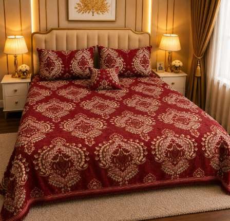 4Pc Velvet Jacquard Bedsheet Set (King Size) styled in luxury bedroom setting