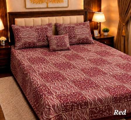 4Pc Velvet Jacquard Bedsheet Set (King Size) styled in luxury bedroom setting